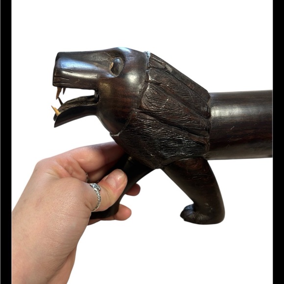 African Hand Carved Ebony Wood Sculpture of A Prowling Lion Folk Art - Picture 4 of 5